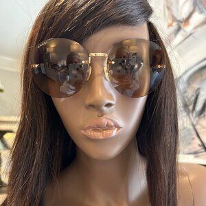 Gucci Rimless Round Sunglasses with Gucci Branded Chain